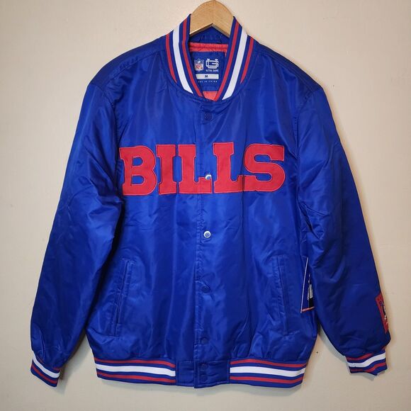 Buffalo Bills Jacket Varsity Satin Bomber Button Mens Medium NFL Team Apparel - Picture 10 of 10